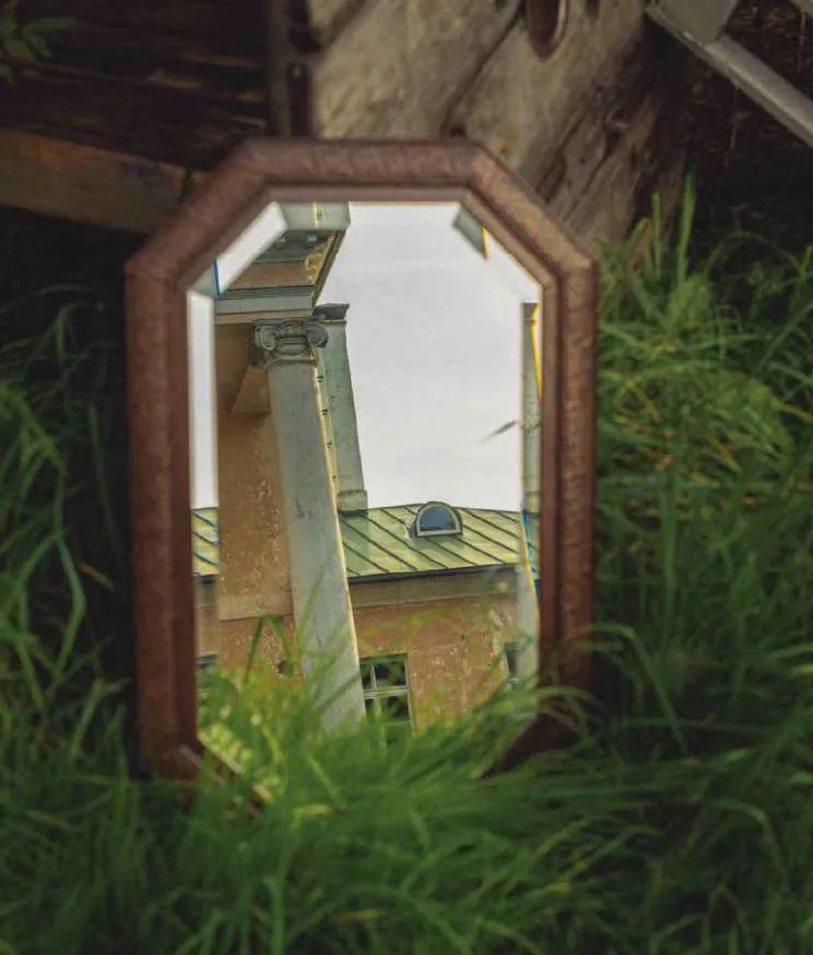 Mirror object in grass